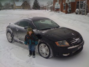 My son and I playing in the snow - year 1