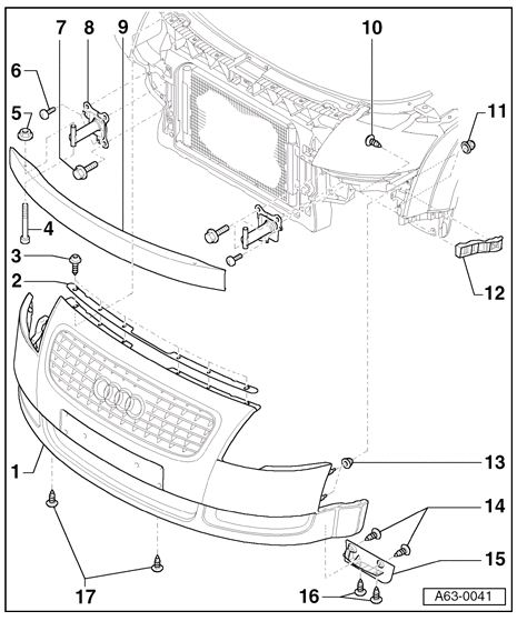 Audi TT MK1 8N Front bumper, removing, installing and assembly overview